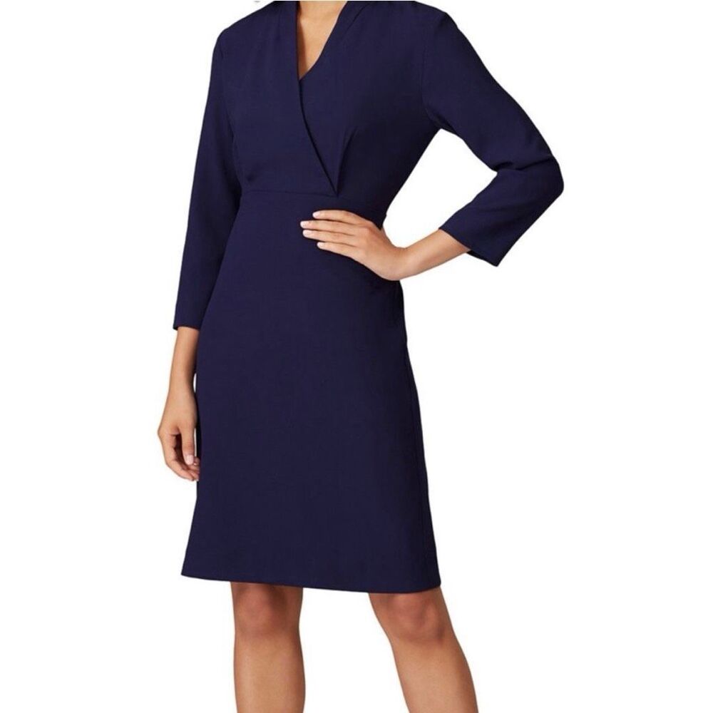 MM LaFleur Niko Navy Faux Wrap Sheath Dress Size 8 Work Career